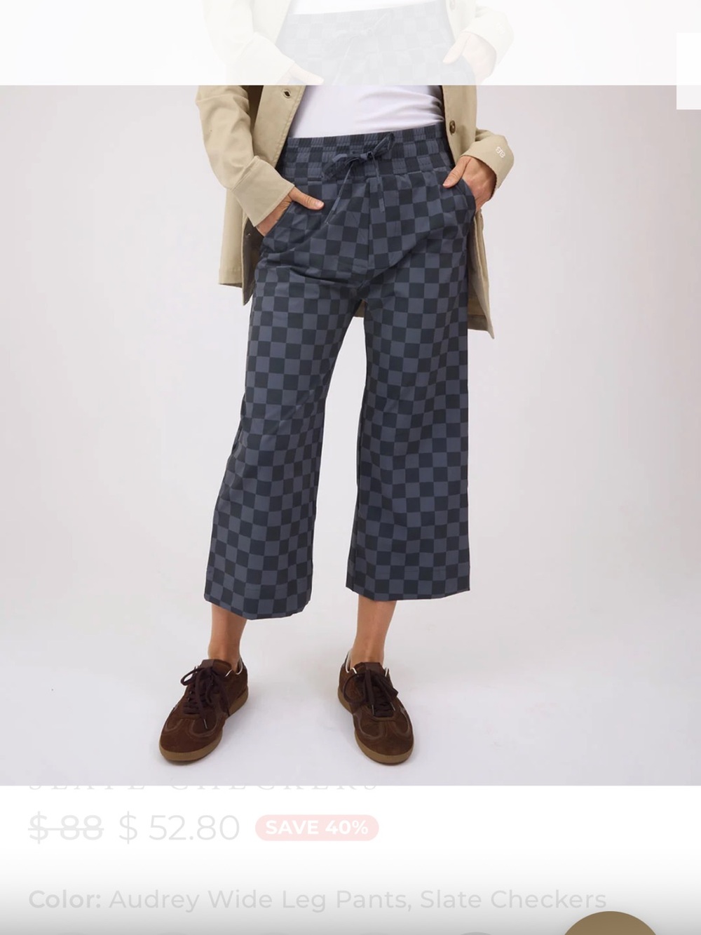 Albion Fit Audrey Wide Leg Pants in Slate Checkers